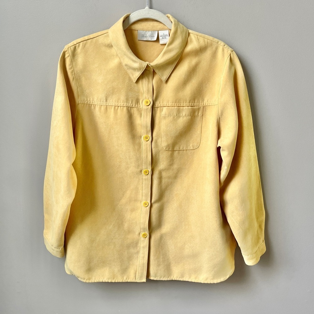 Vintage Faux Suede Shirt Women's Large Petite Faux Suede Yellow 90s Butter Mom